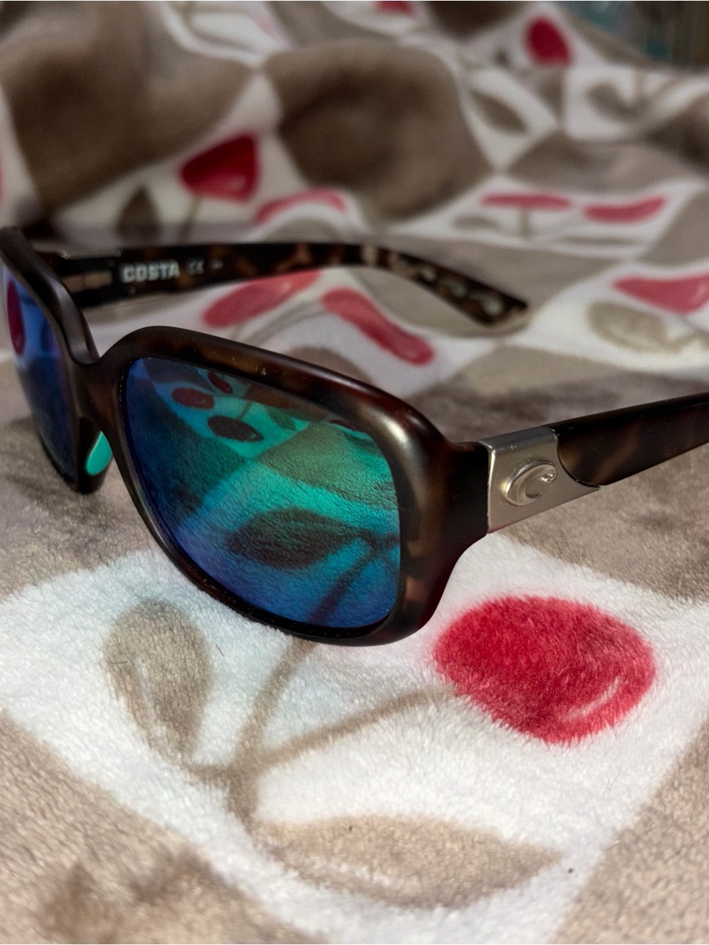 Costa Women's Tortoise Sunglasses with Blue-Green Mirrored Lenses